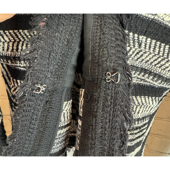 REBECCA TAYLOR black white cotton wool blend tweed fringe blazer jacket 0 - Picture 6 of 11